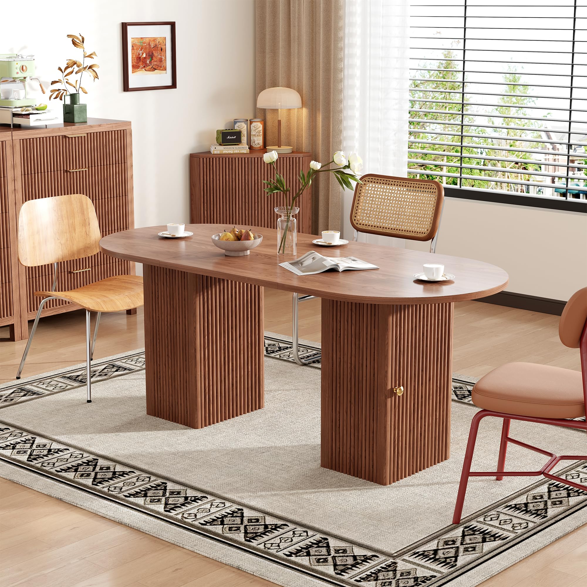 70.87 Inch Round Dining Table with Storage Shelf