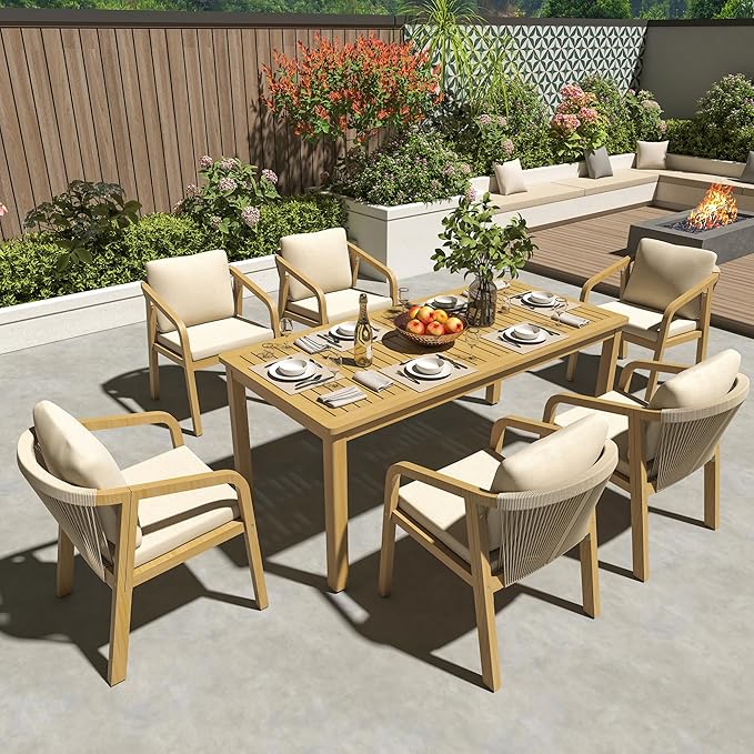 6-Piece Acacia Patio Dining Set with Cushions
