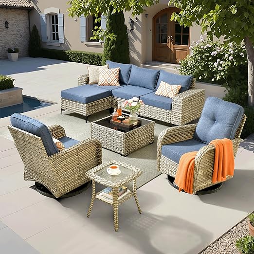 9-Piece Outdoor Patio Sectional Sofa Set with Fire Pit Table