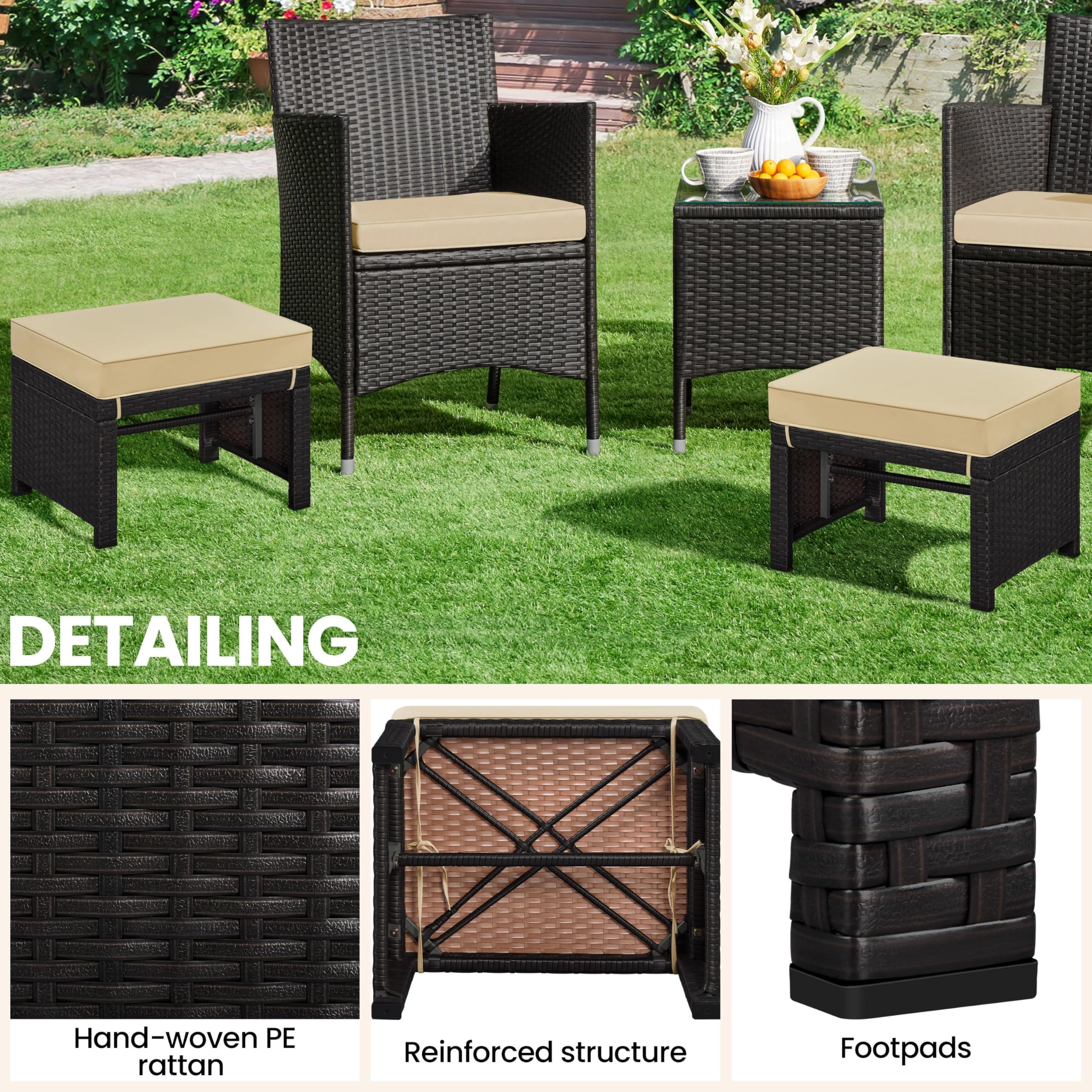 Wicker Ottoman Set of 2 with Removable Cushions