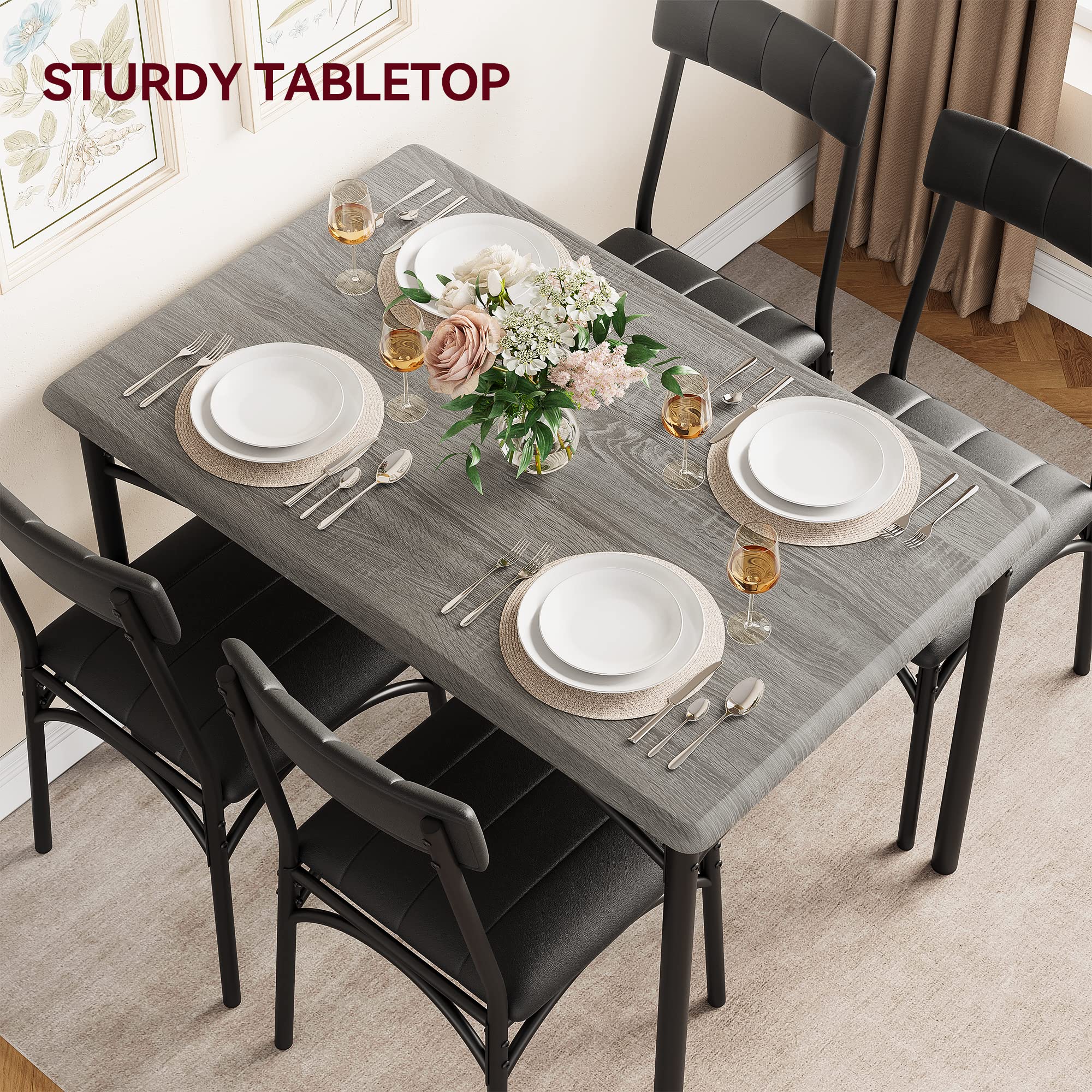 5-Piece Dining Table Set with Upholstered Chairs
