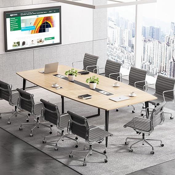 8FT Boat Shaped Conference Table with Cable Grommets