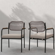 Rope Patio Dining Chairs Set of 2 with Armrests