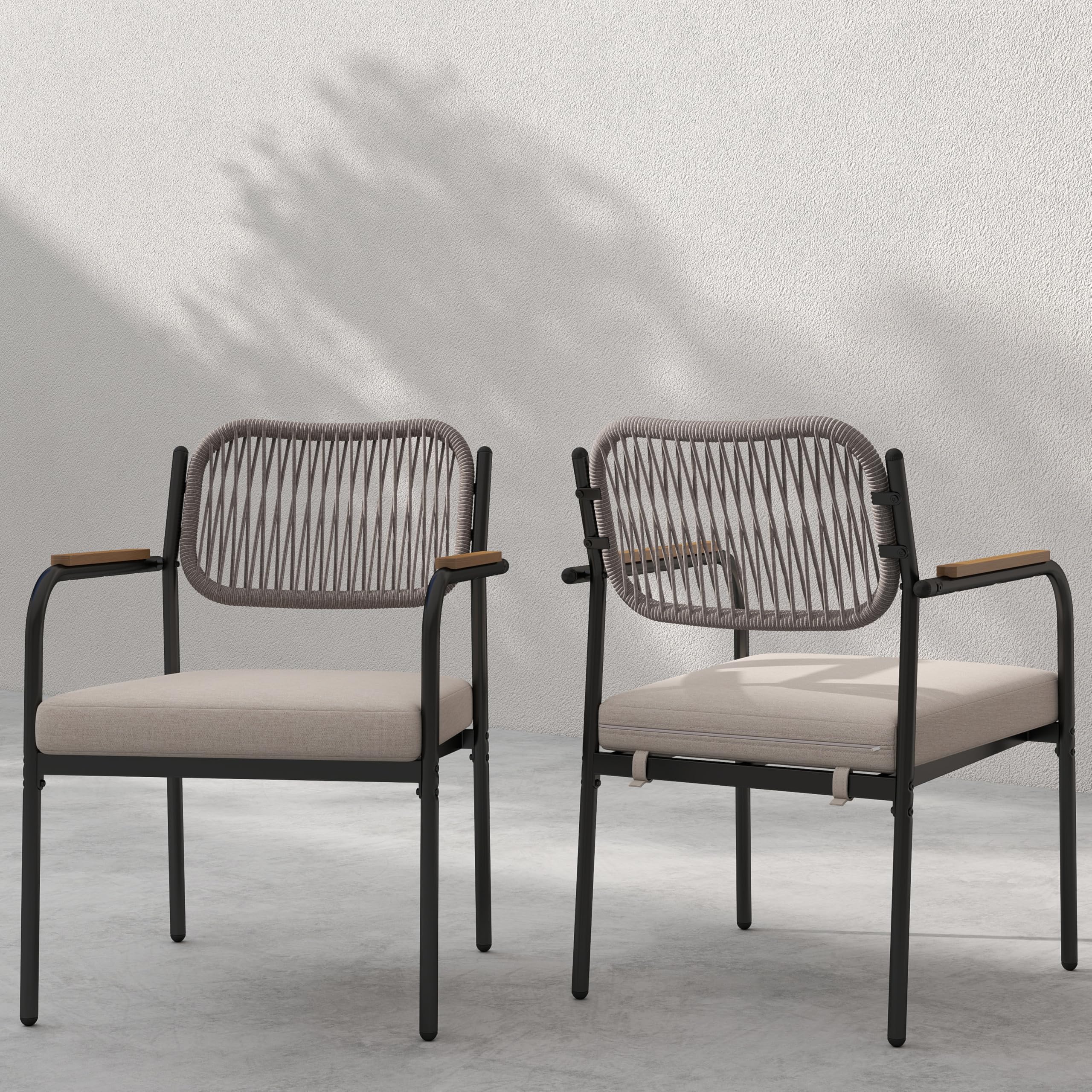 Rope Patio Dining Chairs Set of 2 with Armrests