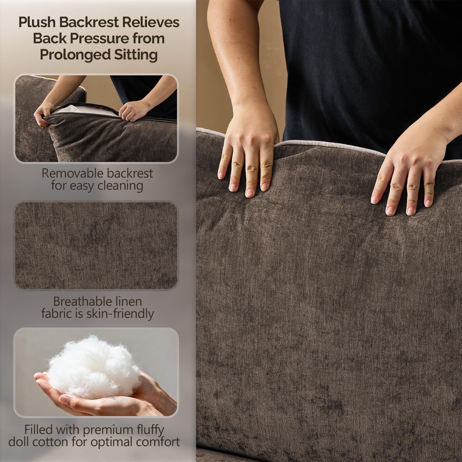 VINGLI 84" Modern Sofa Couch, Linen Velvet 2-Seater Loveseat with Piped Cushions, Removable Cover & 2 Throw Pillows, Upholstered Couches for Living Room, Apartment, Office