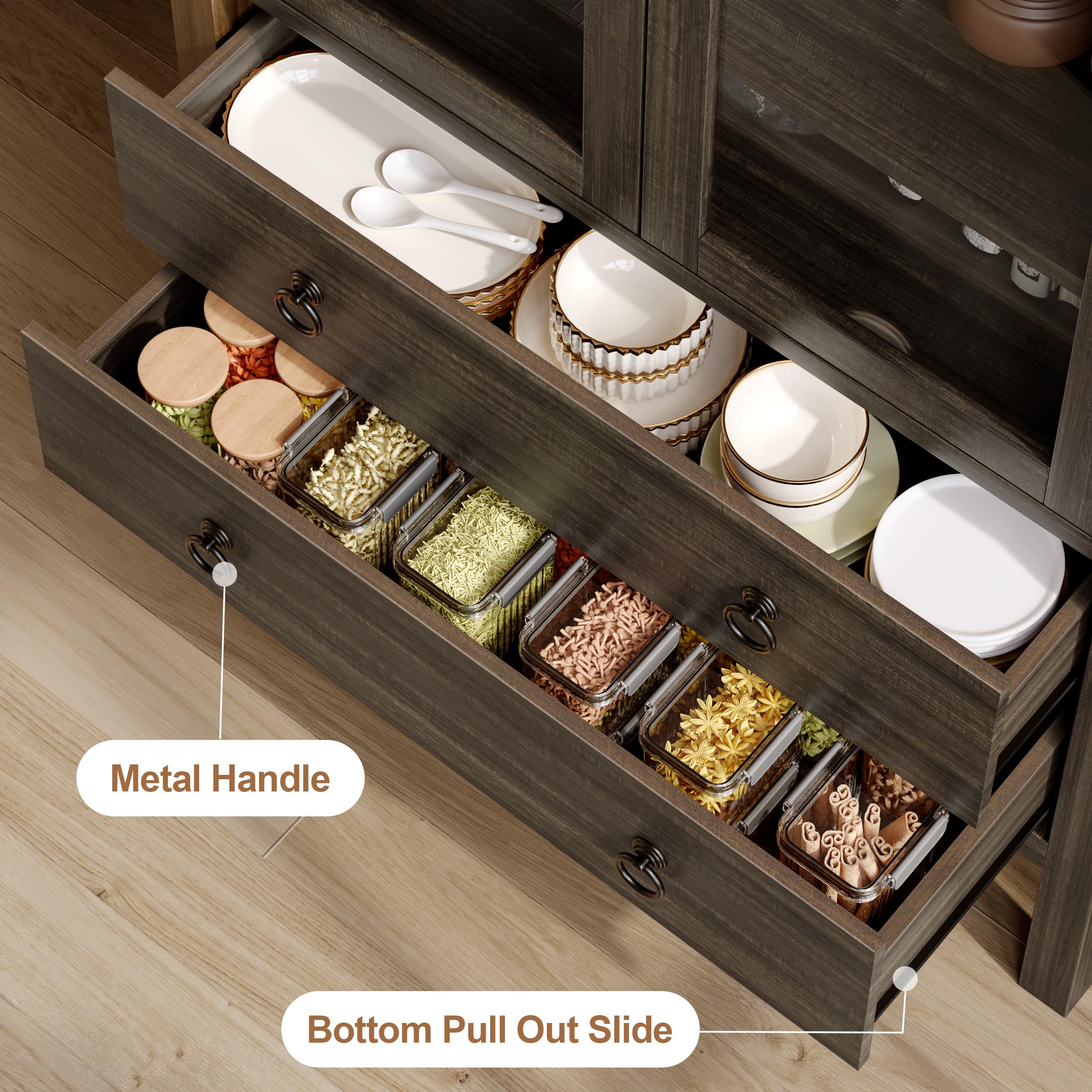 Arched Storage Cabinet with Glass Doors