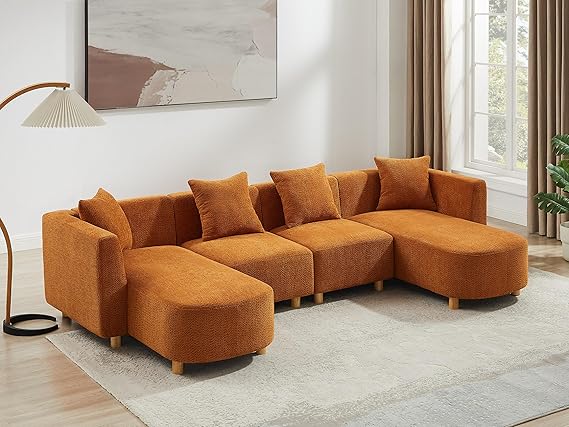 109.84" Modular Sectional Sofa with Ottoman - 5 Seater Boucle Cloud Couch
