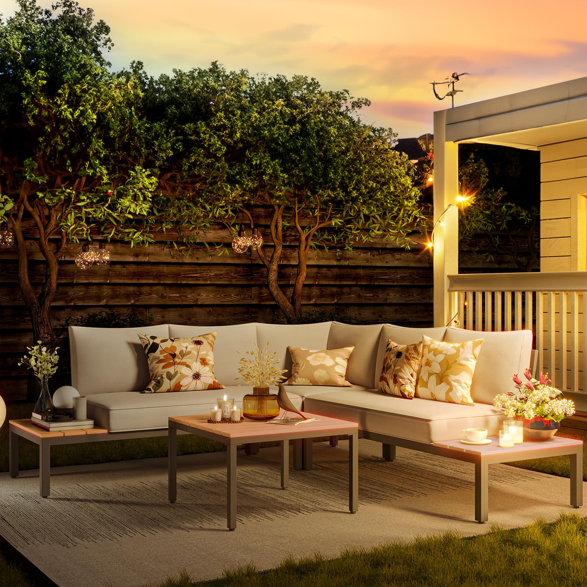 L-Shape Patio Sectional with Cushions