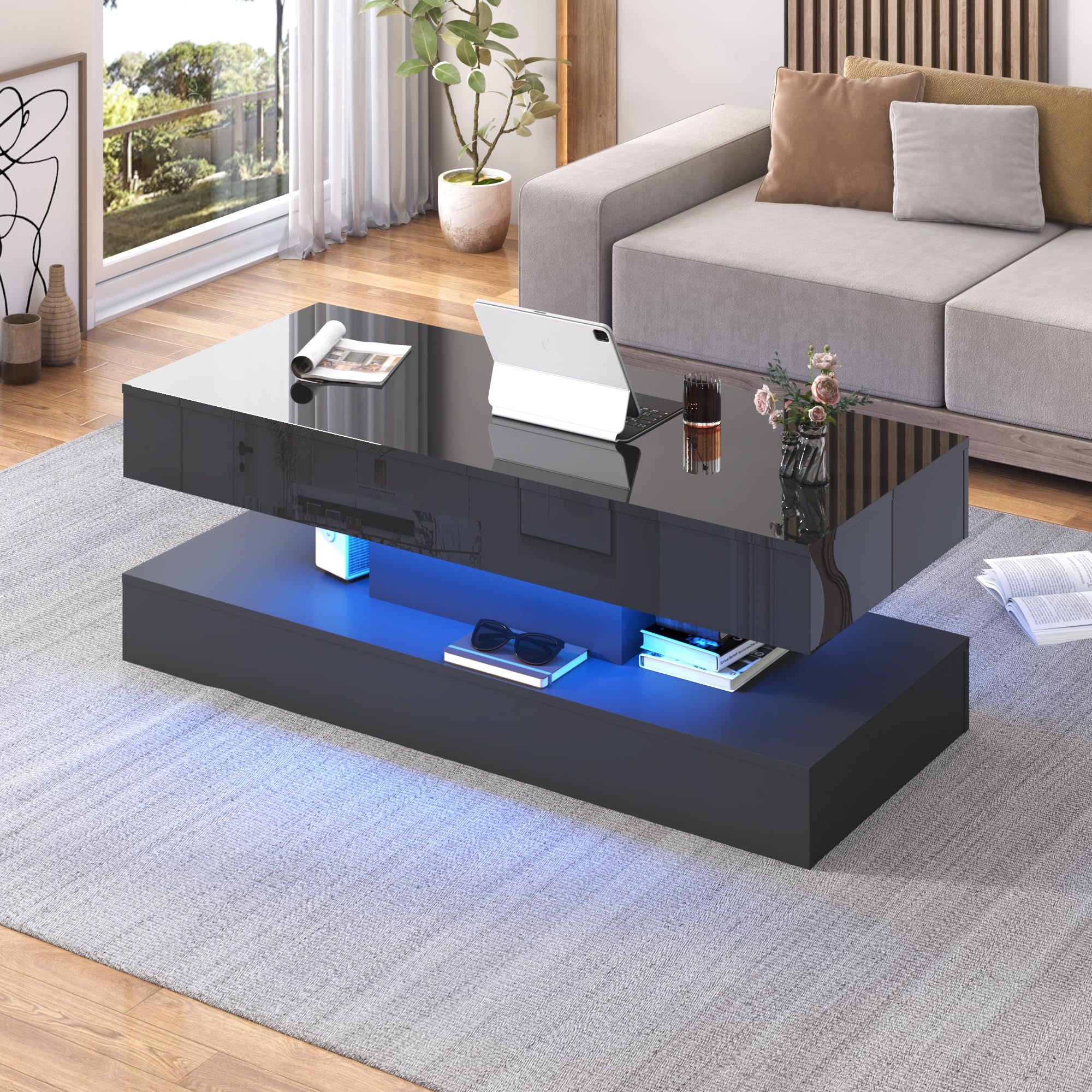 Lift Top Coffee Table with LED Lights and Storage