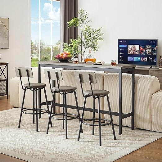 Bar Table Set with 3 Upholstered Stools