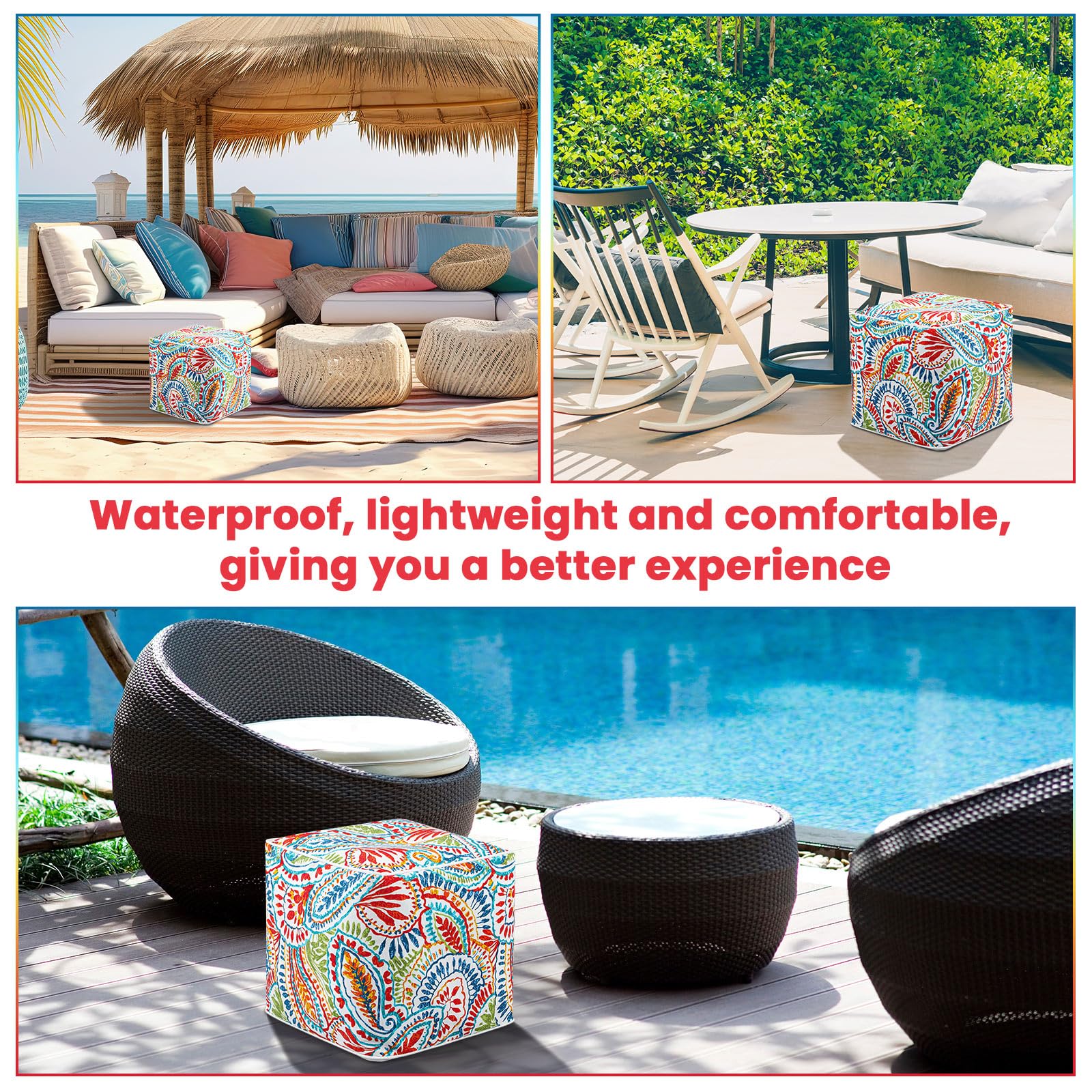 Inflatable Ottoman Poufs Indoor Outdoor Square Footstool with Handle