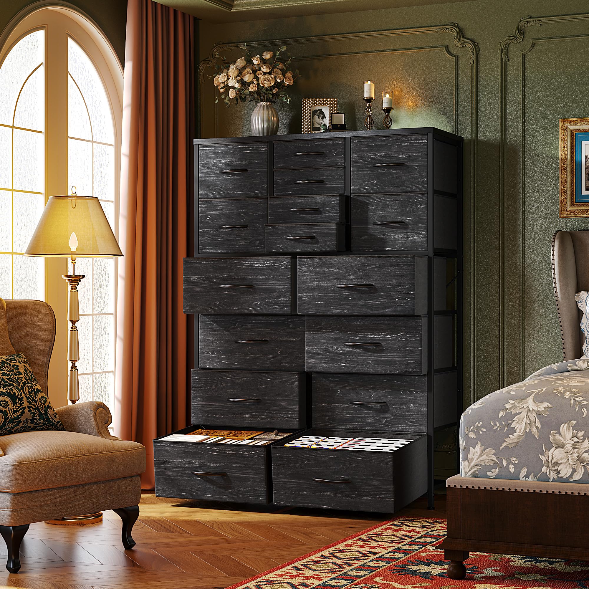 57" Fabric Dresser with 16 Drawers