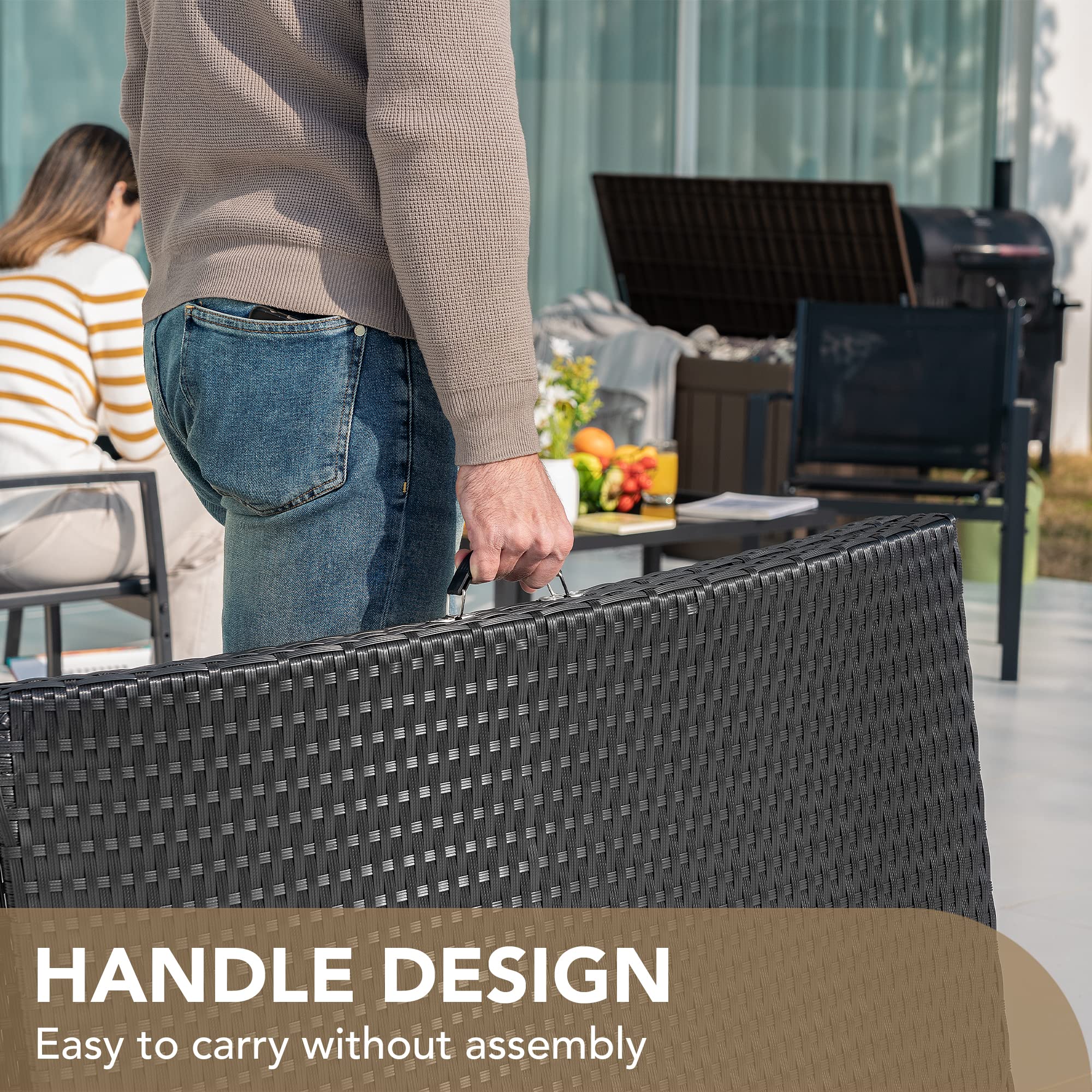 Outdoor Rattan Chaise Lounge Set with Folding Table
