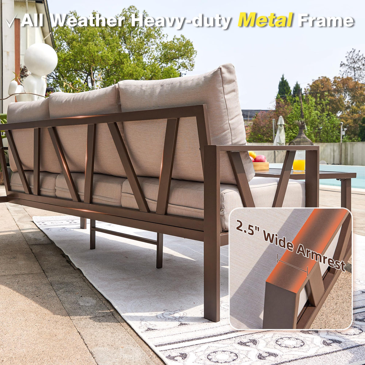4-Piece Metal Patio Conversation Set with Coffee Table