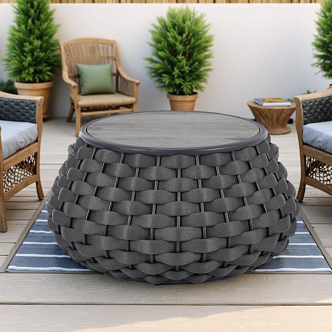 30.5 Inch Round Outdoor Side Table with Removable Lid