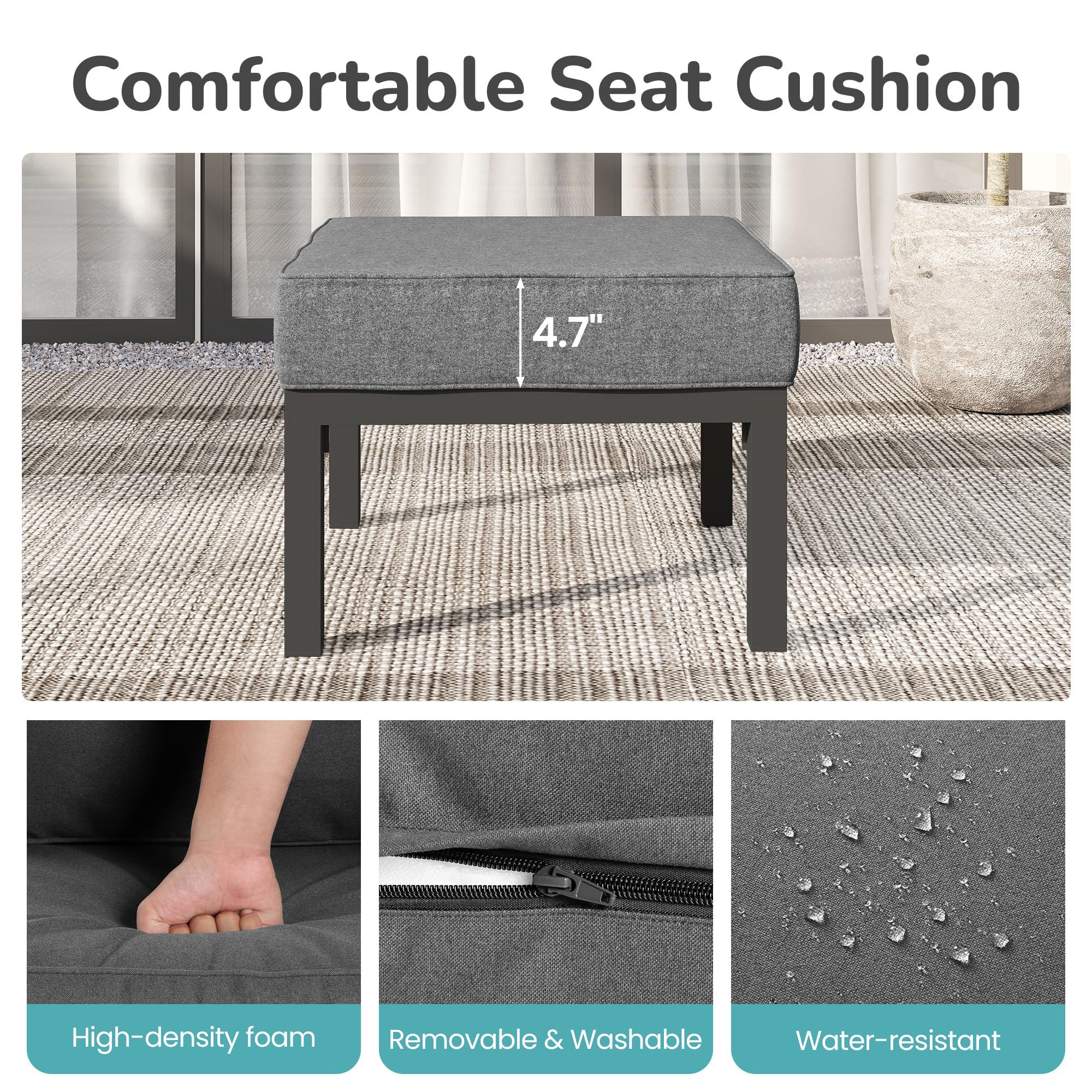 Outdoor Patio Ottoman Set of 2 with Cushions