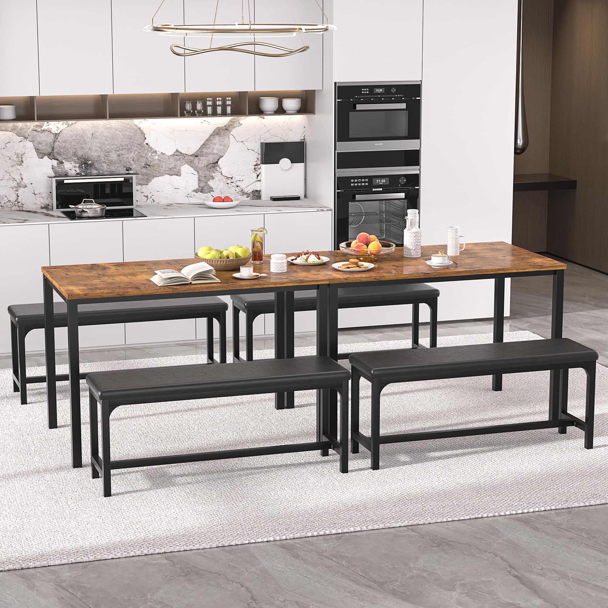 Extendable Dining Table Set with Benches