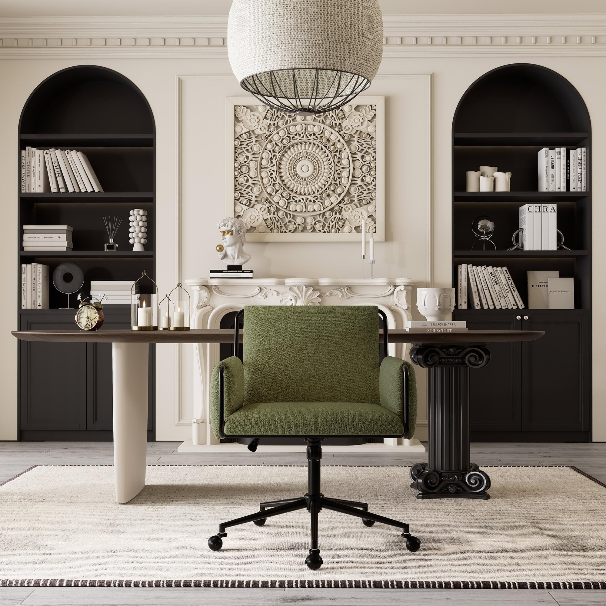 Modern Office Chair Green Boucle Fabric Adjustable Height