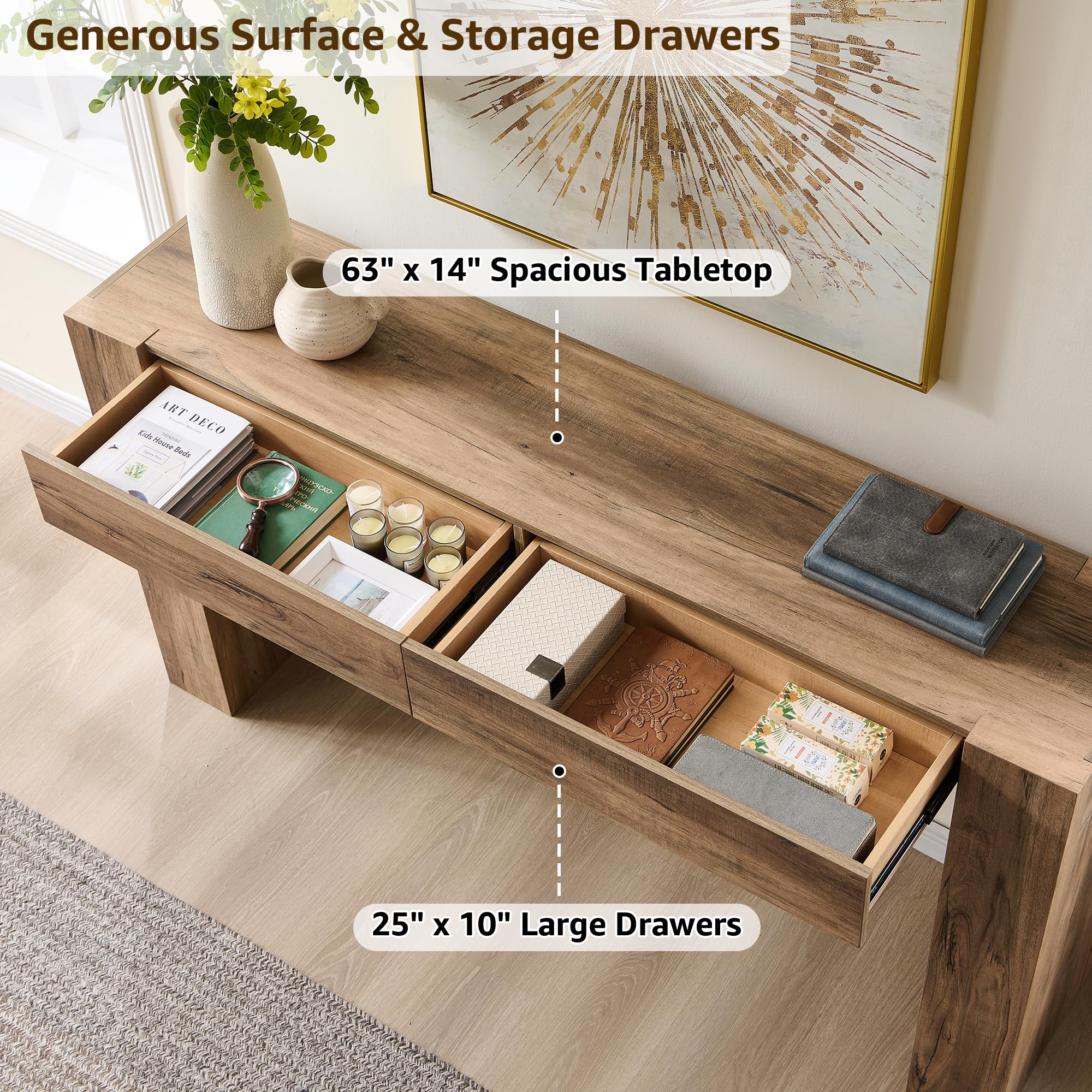 Modern Entryway Console Table with Drawers 63 Inch