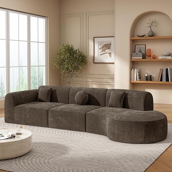 140" Curved Sectional Sofa Set with Chaise Lounge