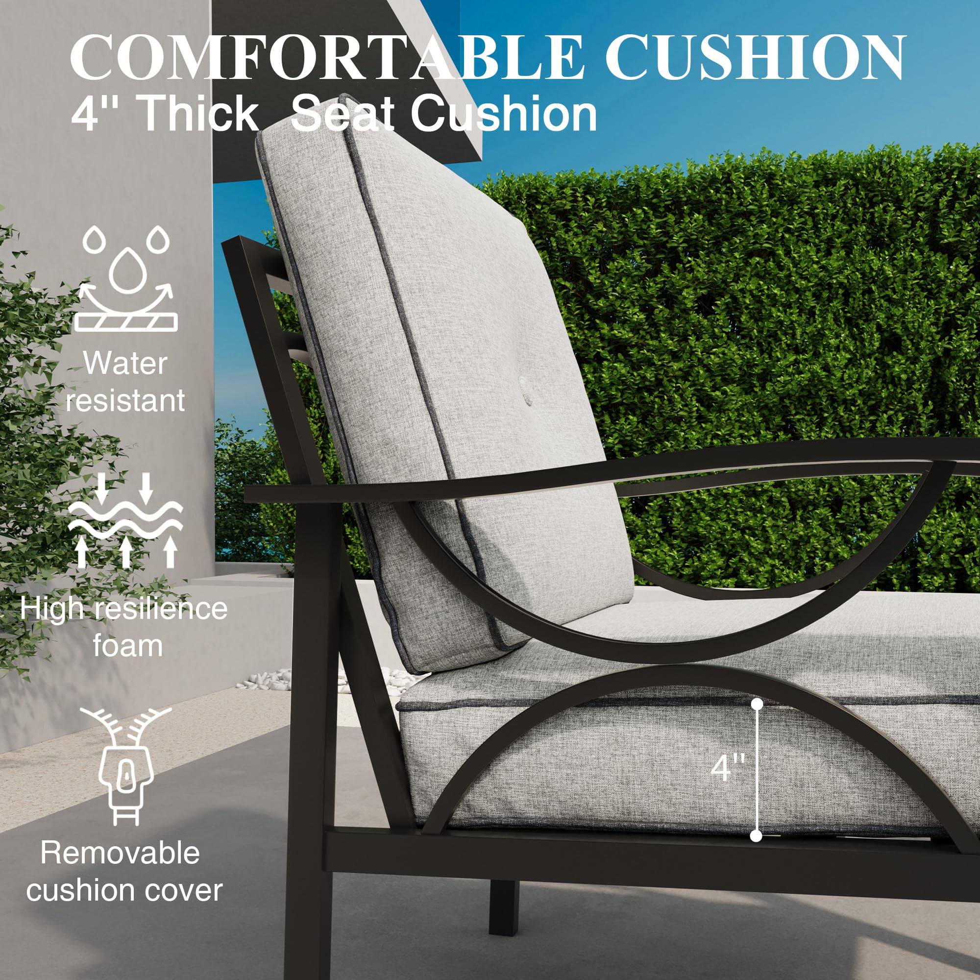 Patio Loveseat All-Weather Outdoor 2-Seat Sofa with Gray Cushions