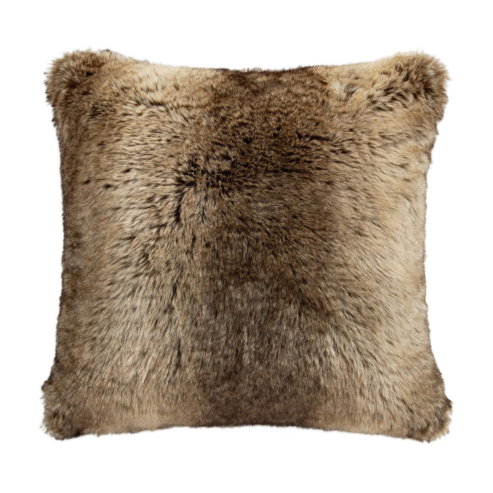 Faux Wolf Fur Throw Pillow 22x22 Tan