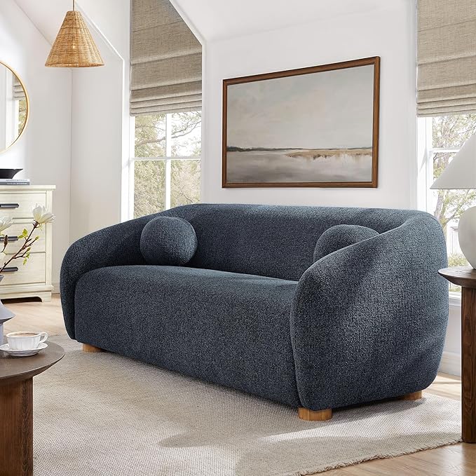 85 Inch Curved Back Sofa with Ball Throw Pillows