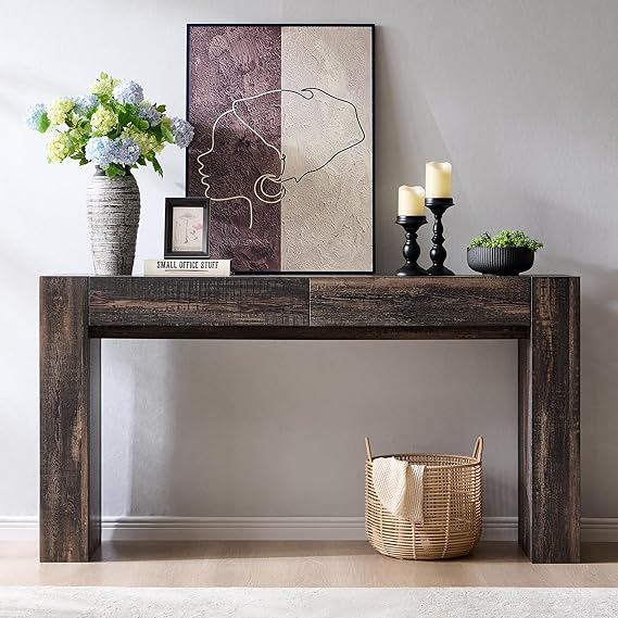 Modern Entryway Console Table with Drawers 63 Inch