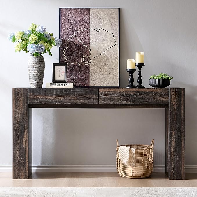 Modern Entryway Console Table with Drawers 63 Inch