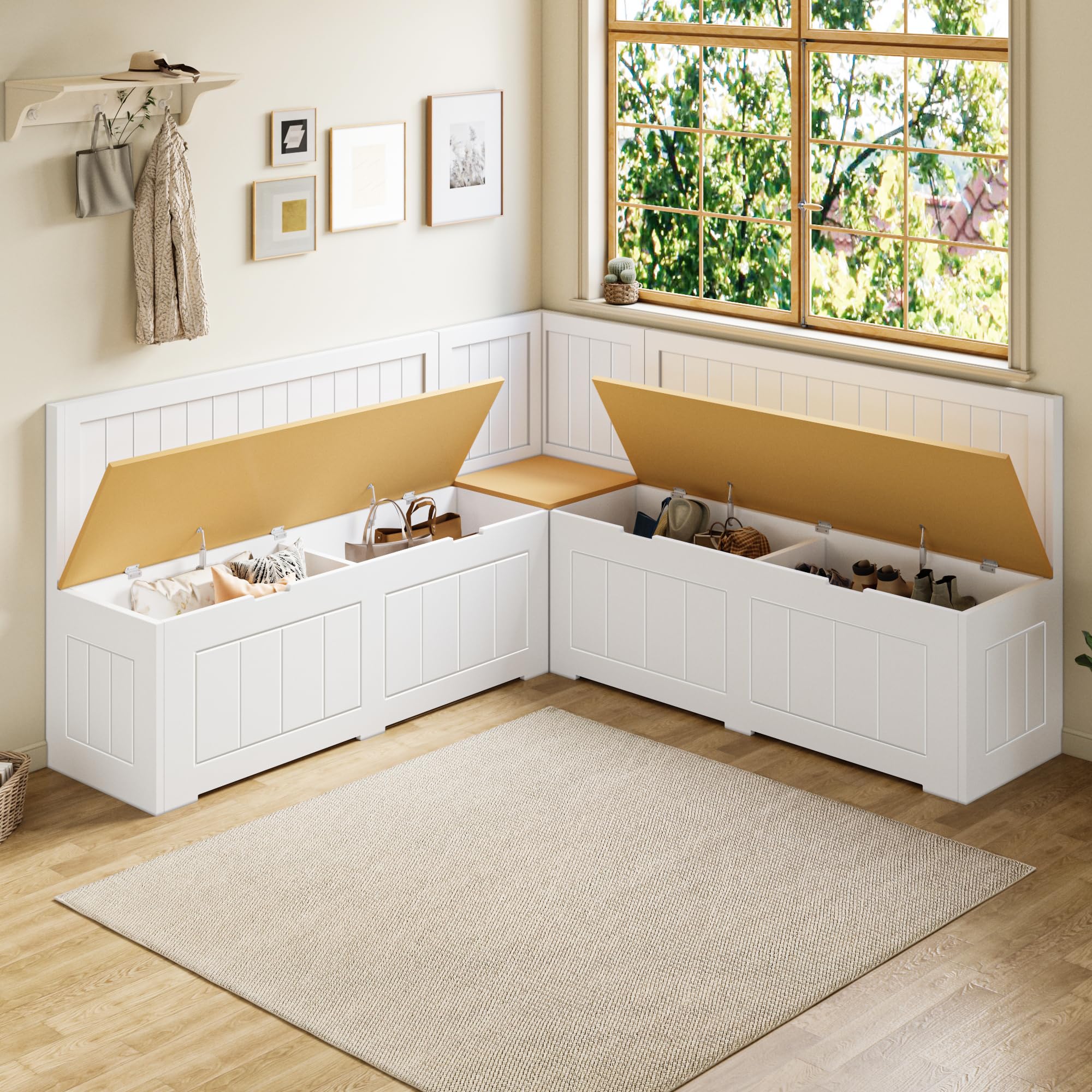 L-Shaped Corner Breakfast Nook Dining Set with Storage