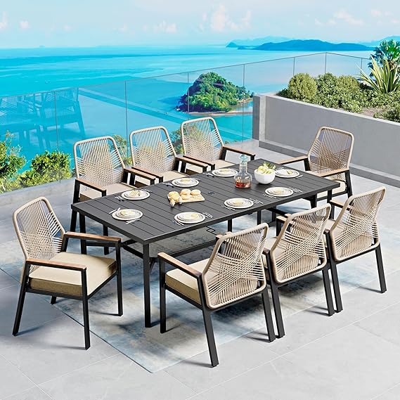9-Piece Patio Dining Set with Woven Rattan Chairs