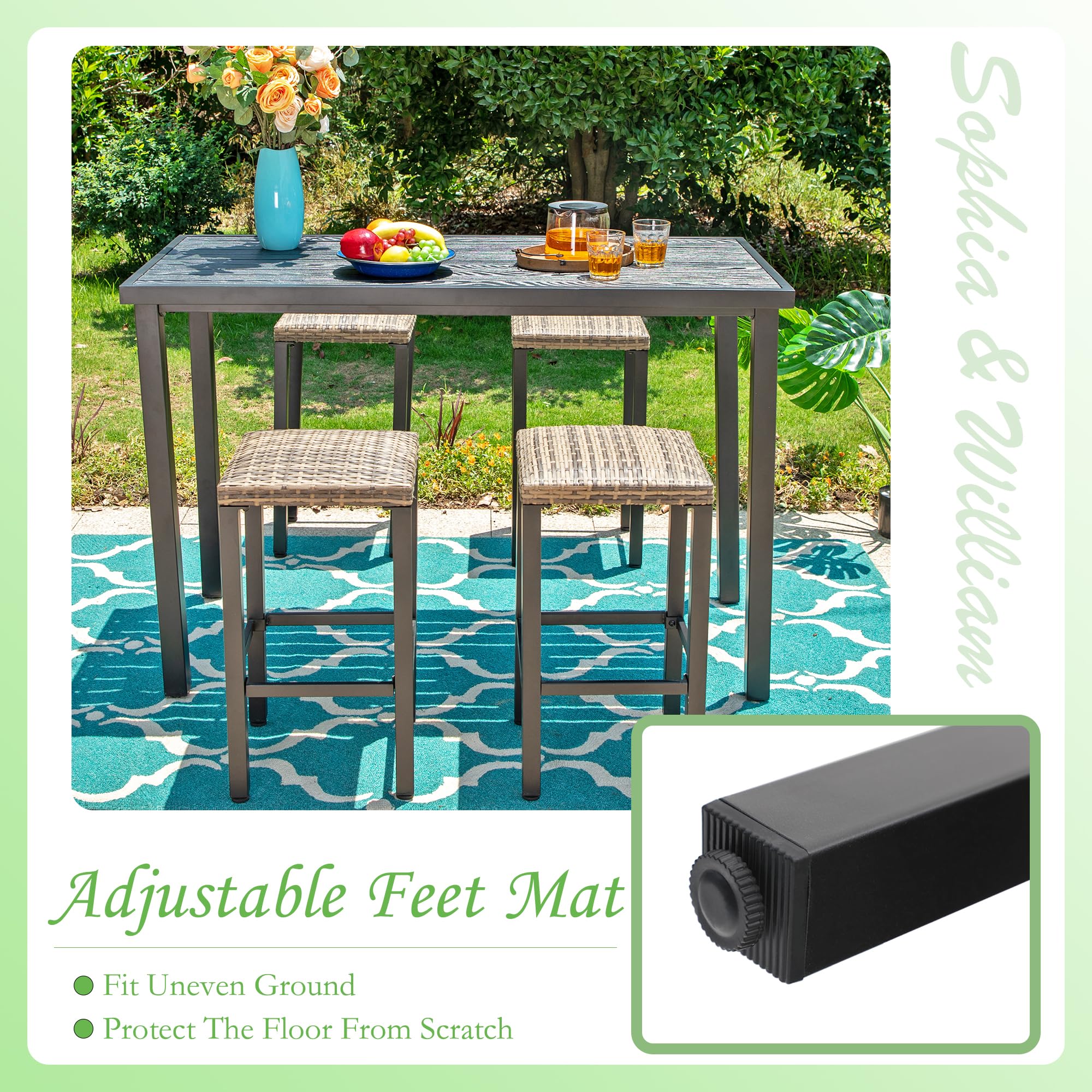 Outdoor Patio Bar Stools Set of 4 Counter Height Backless Rattan Wicker