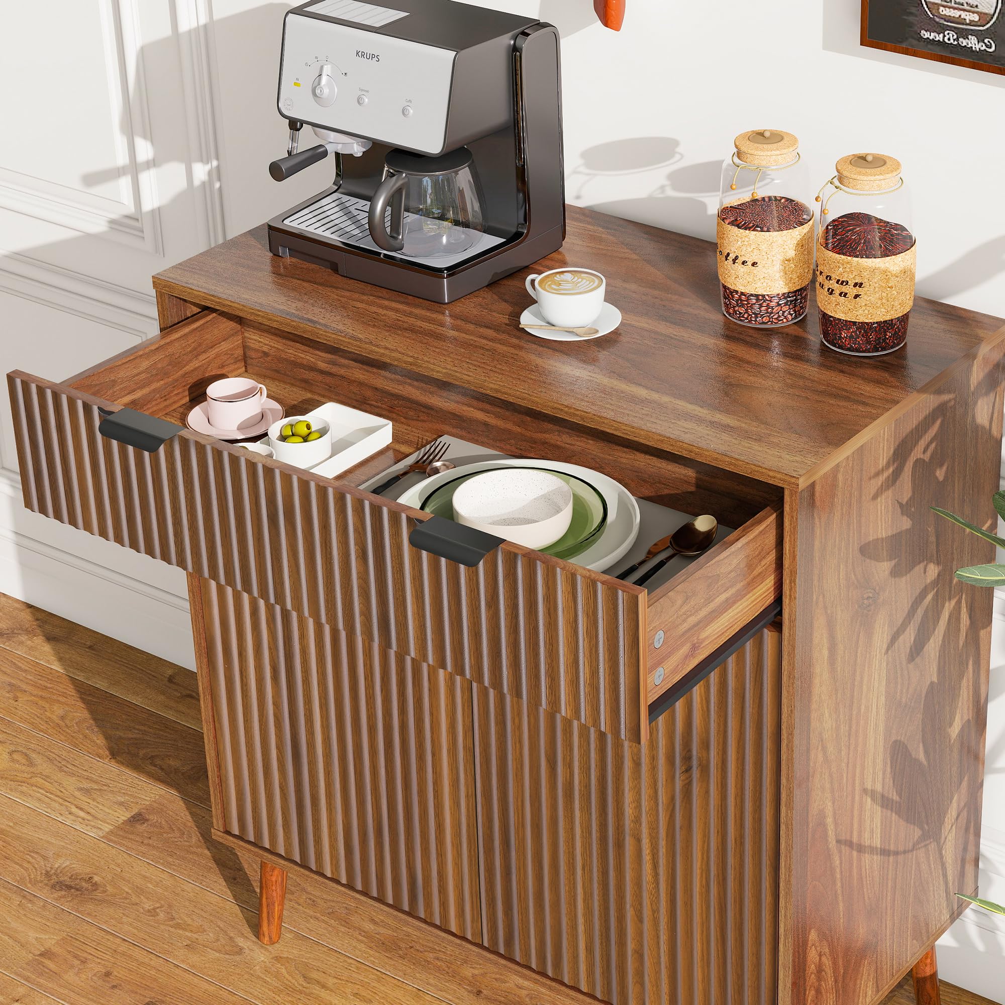 Fluted Sideboard Buffet Cabinet with Storage