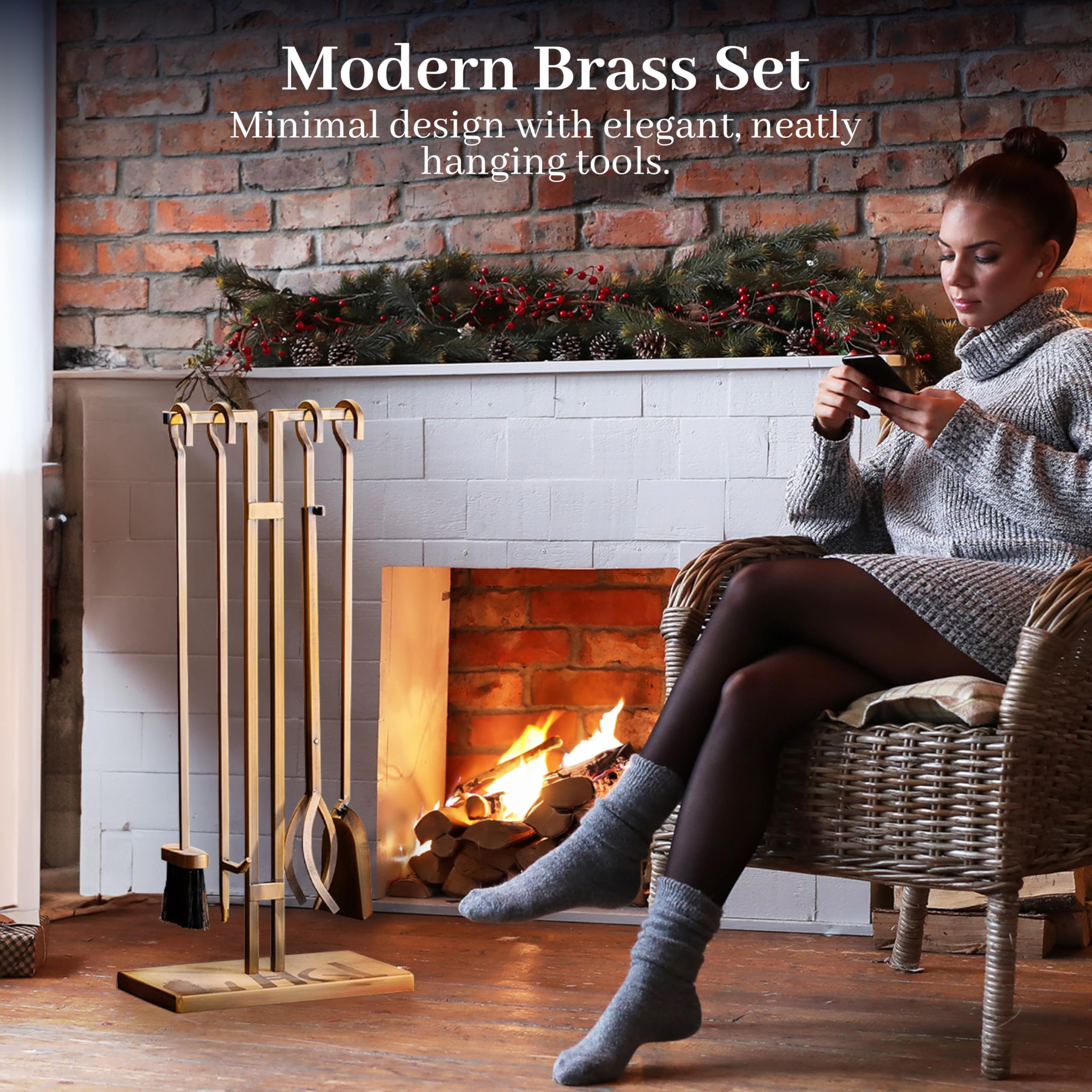 5-Piece Fireplace Tools Set with Stand