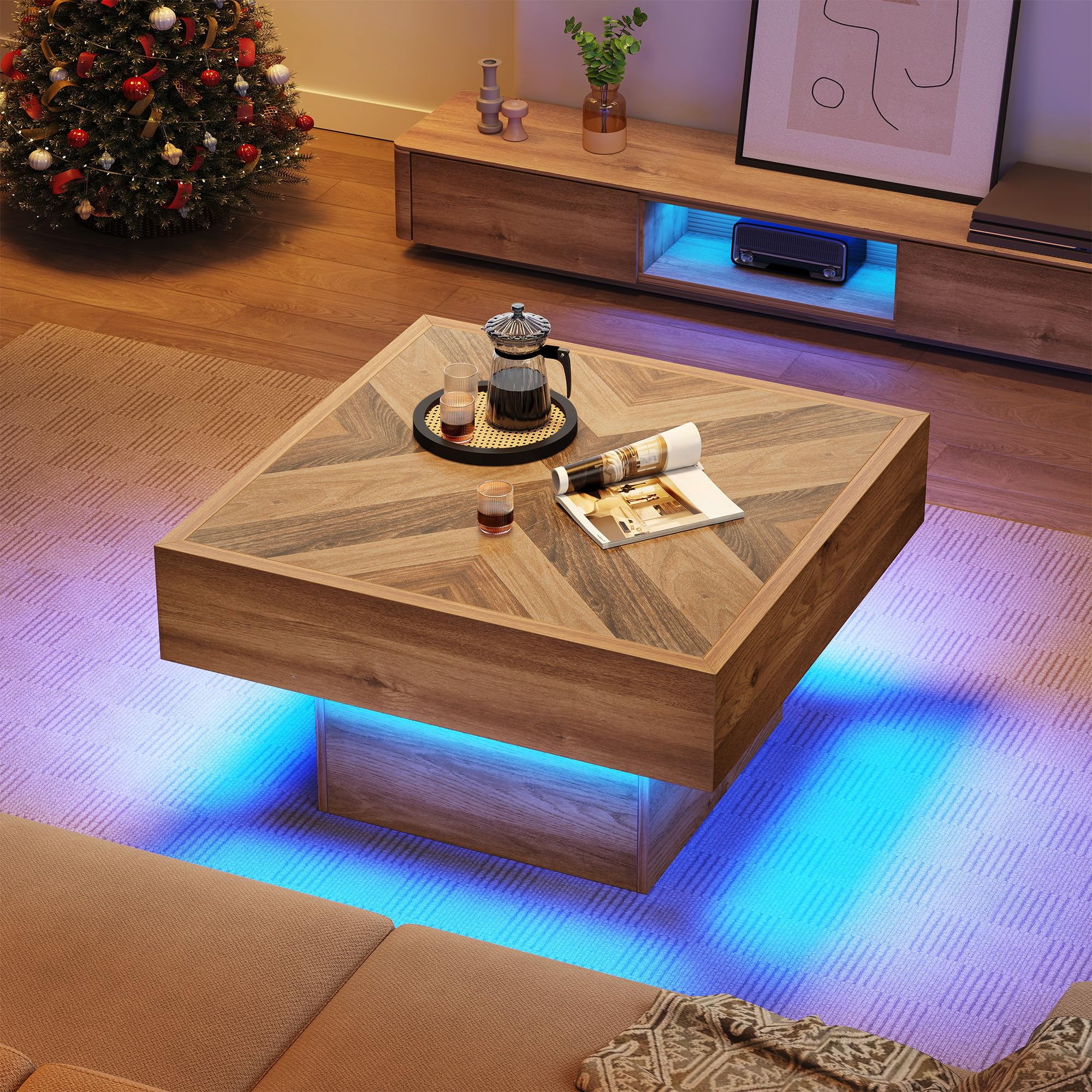 LED Game Coffee Table with 2 Drawers