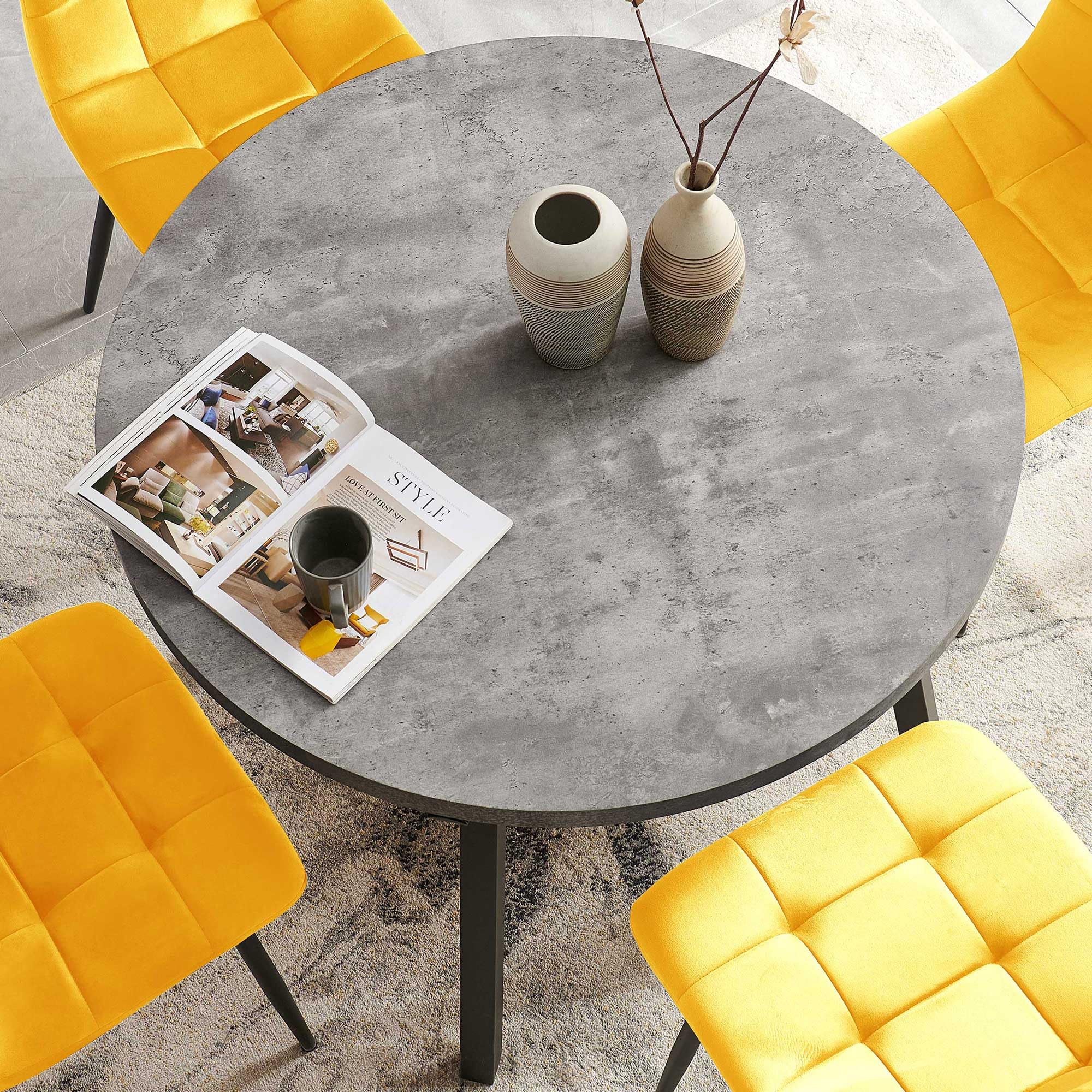 5-Piece Round Dining Table Set with Upholstered Chairs