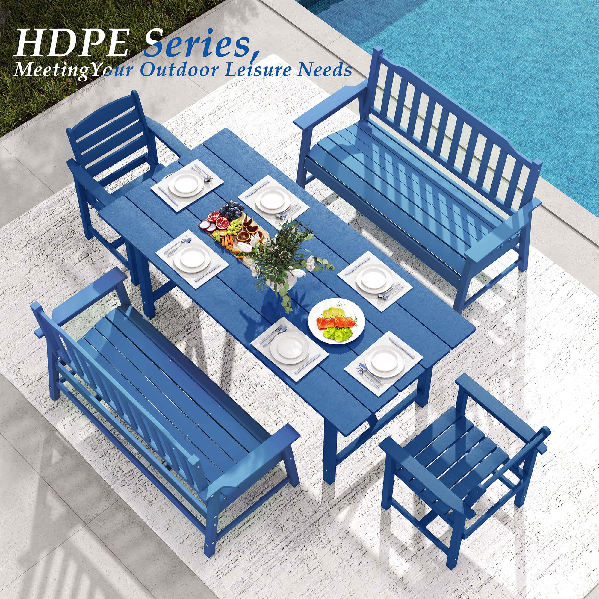 HDPE Outdoor Bench 2-Person All-Weather Patio Garden Seat