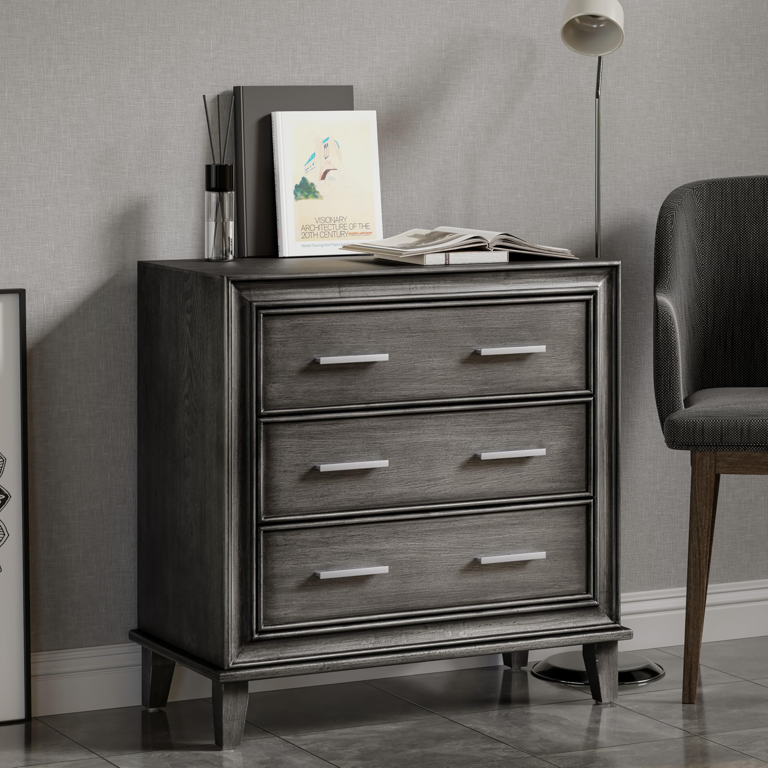 3-Drawer Nightstand with Metal Handles