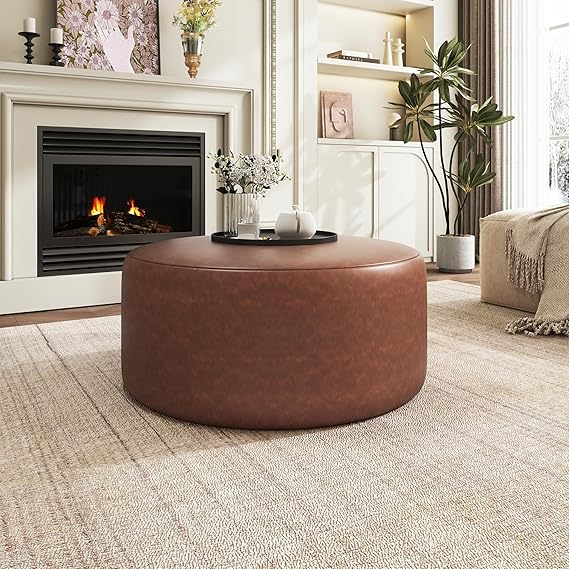 30" Round Corduroy Ottoman Footstool