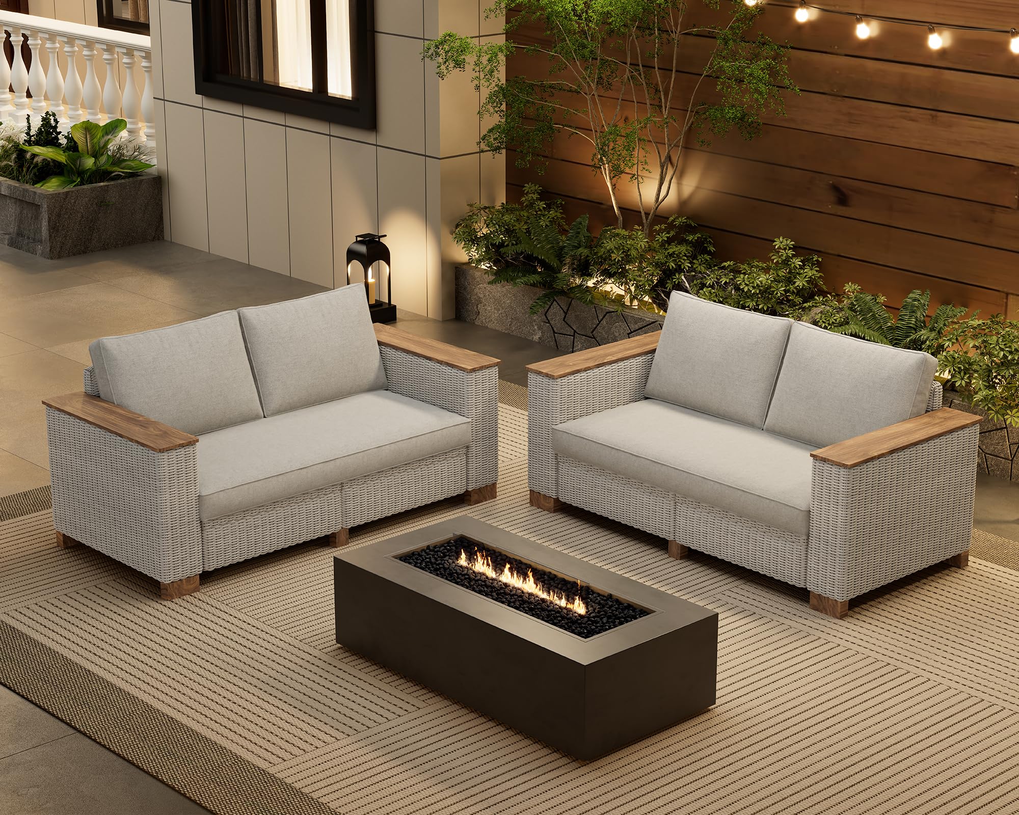 4 Piece Outdoor Patio Rattan Wicker Sofa Set with Washable Cushions