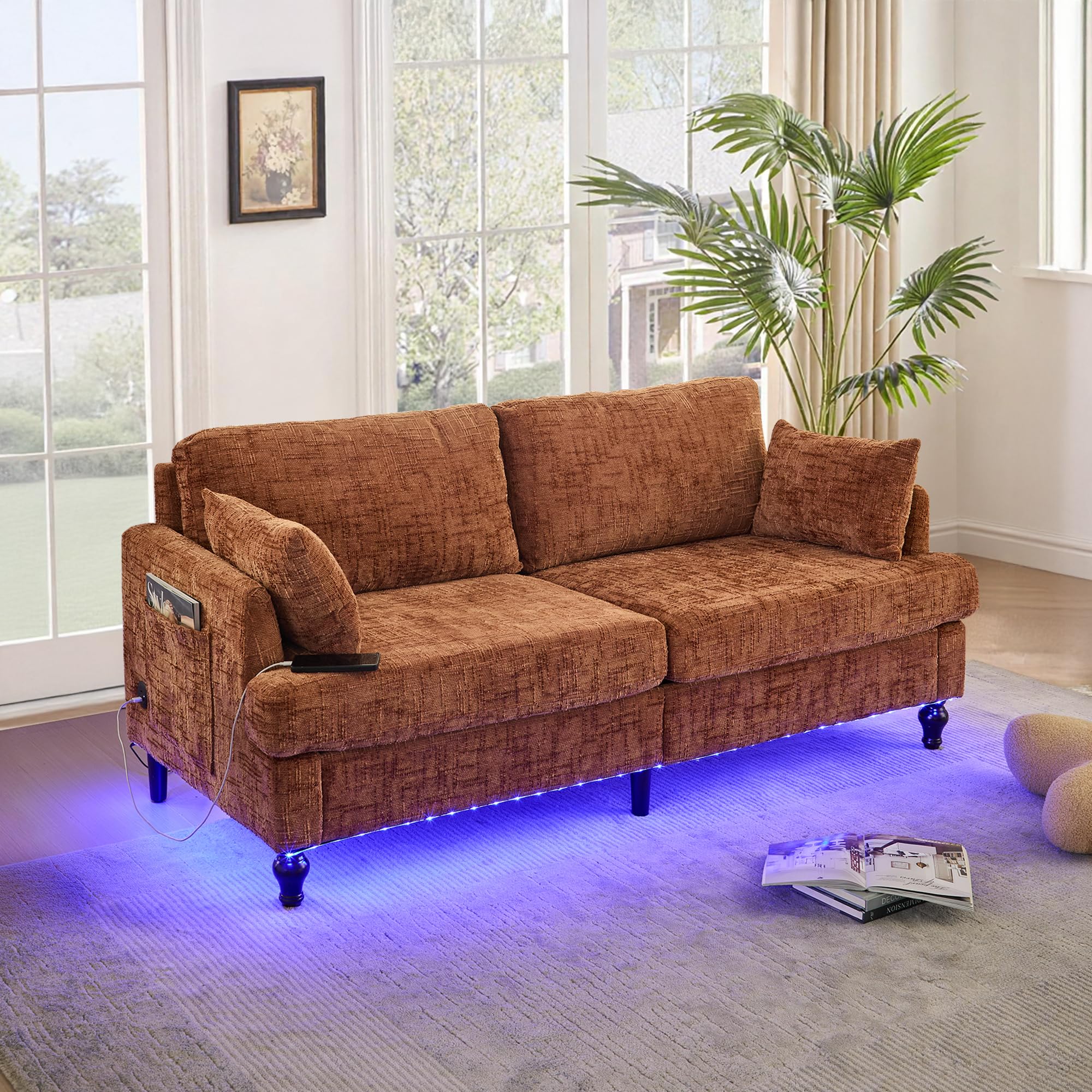 69" Mid-Century Modern Loveseat with USB & LED