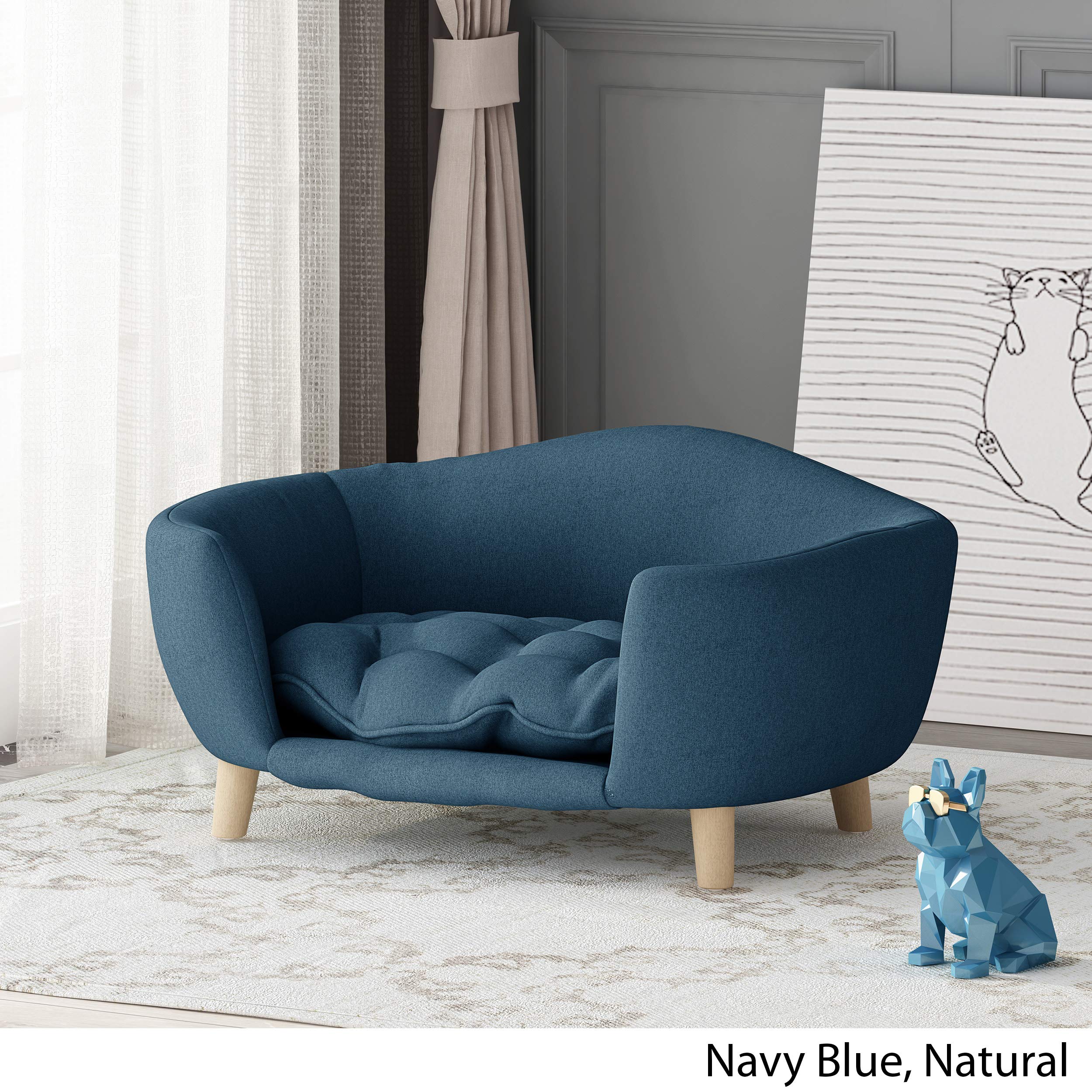 Mid-Century Small Pet Bed Navy Blue