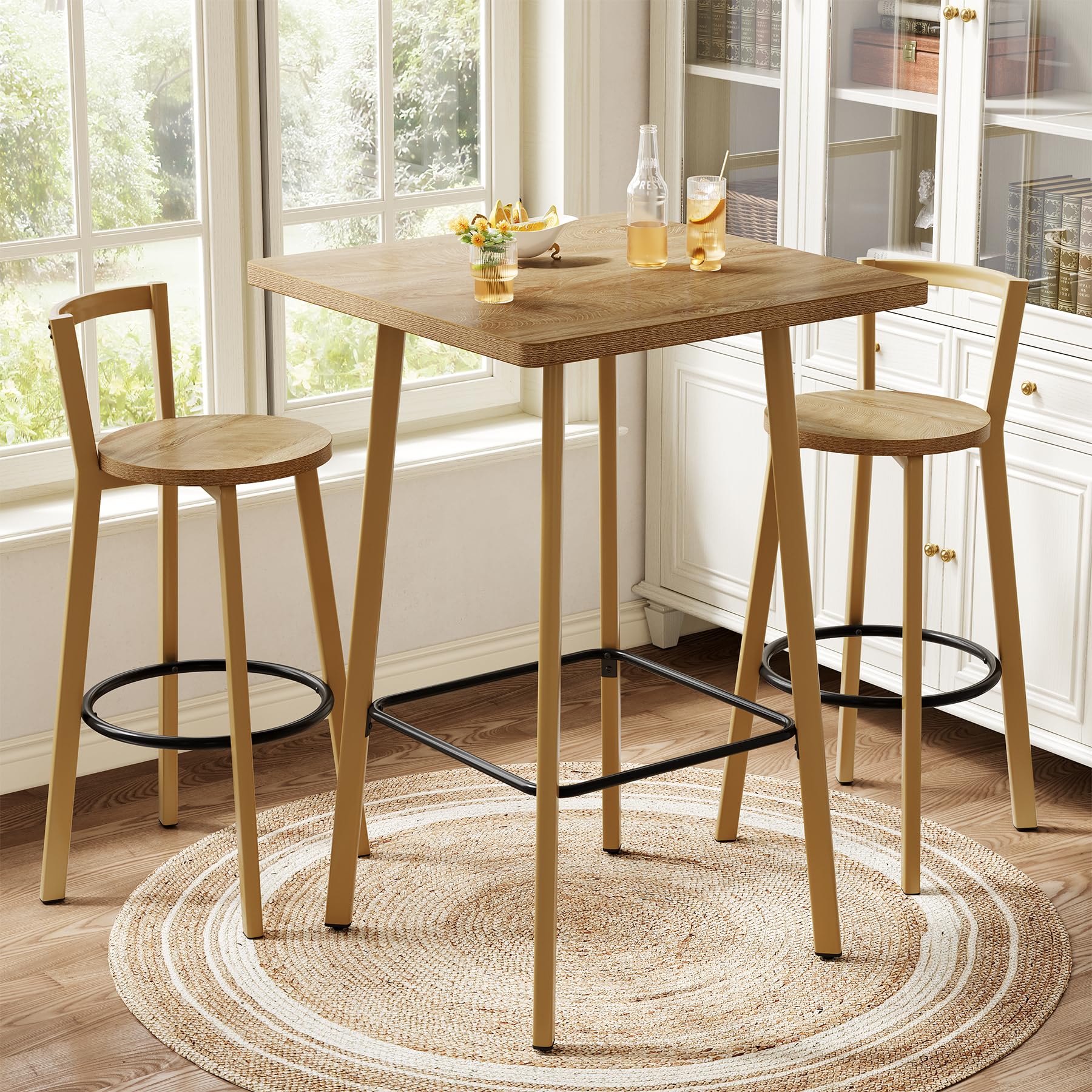 39.4" Square Bistro Pub Table Set with 2 Chairs