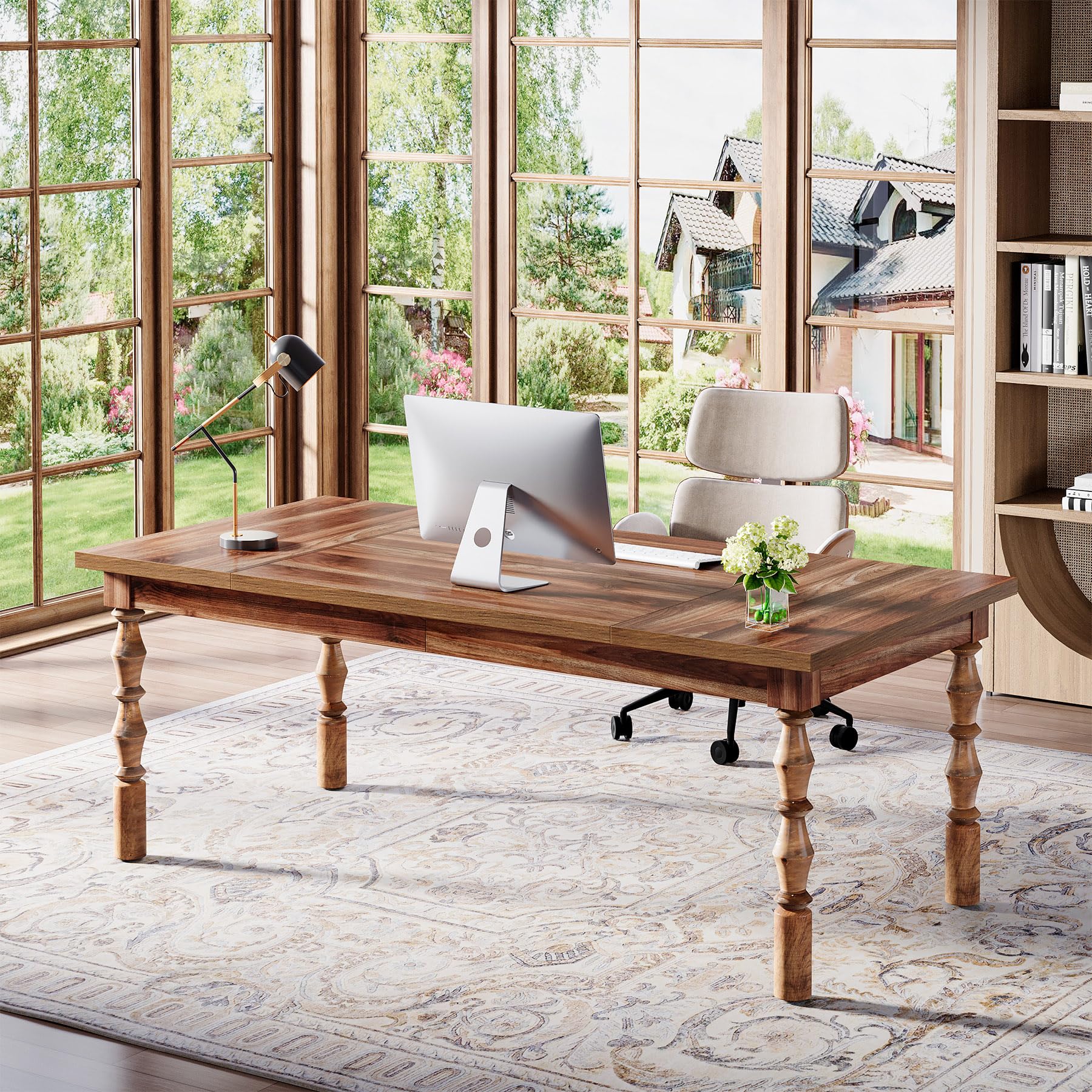 62.2-Inch Executive Office Desk with Turned Legs