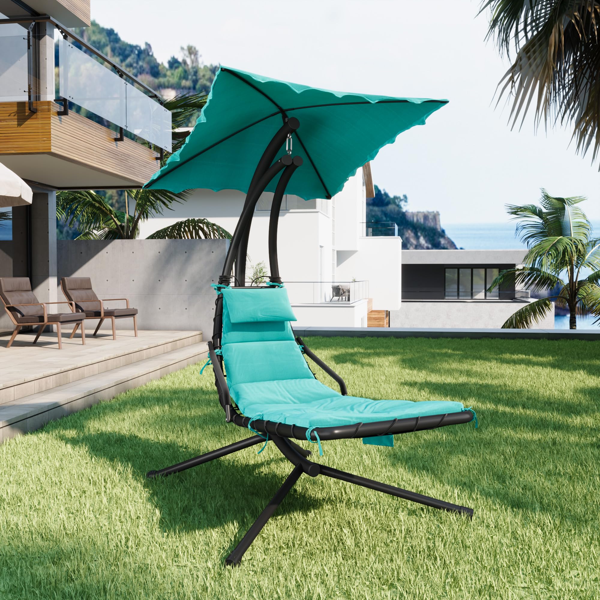 Hanging Chaise Lounge Swing Chair with Umbrella
