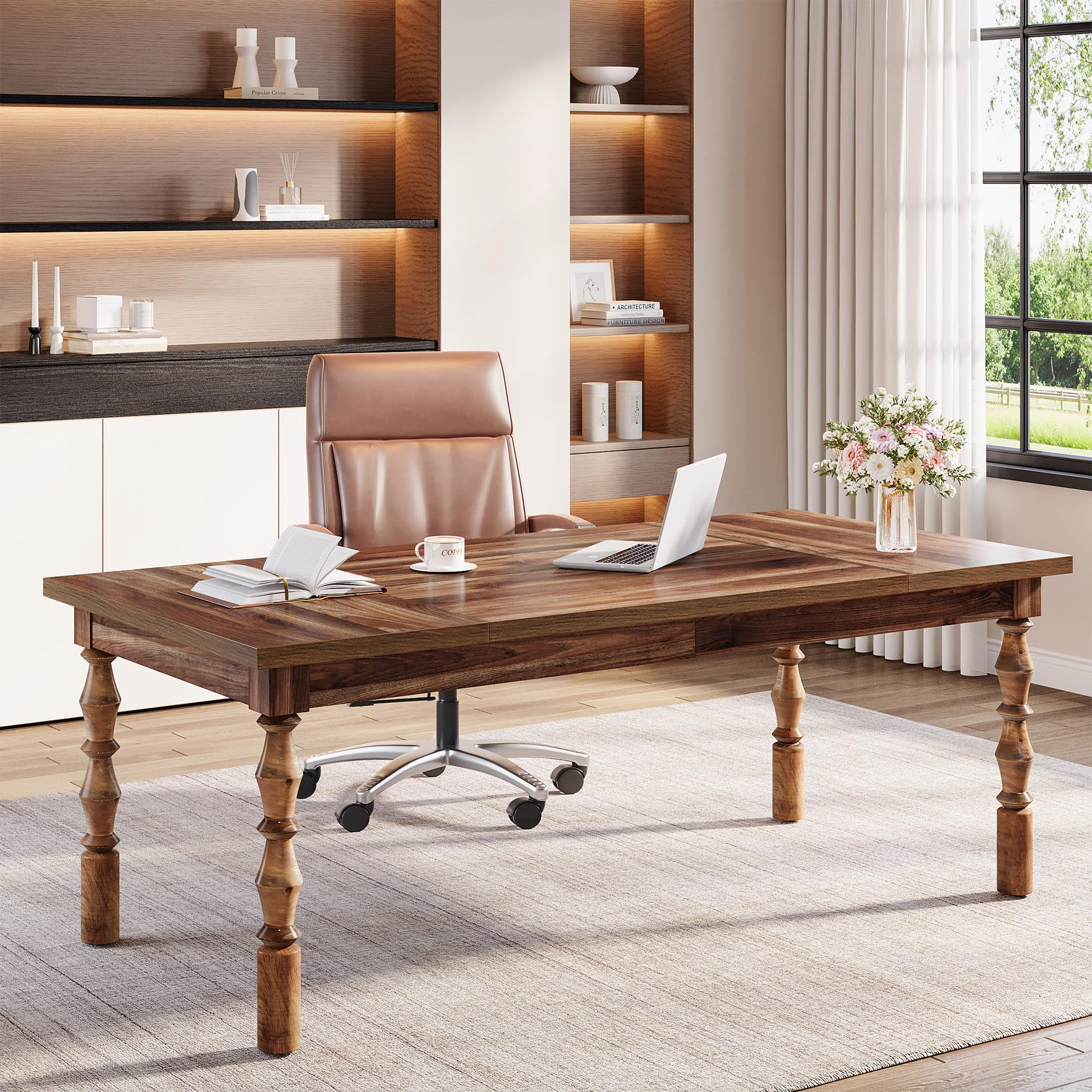 62.2-Inch Executive Office Desk with Turned Legs