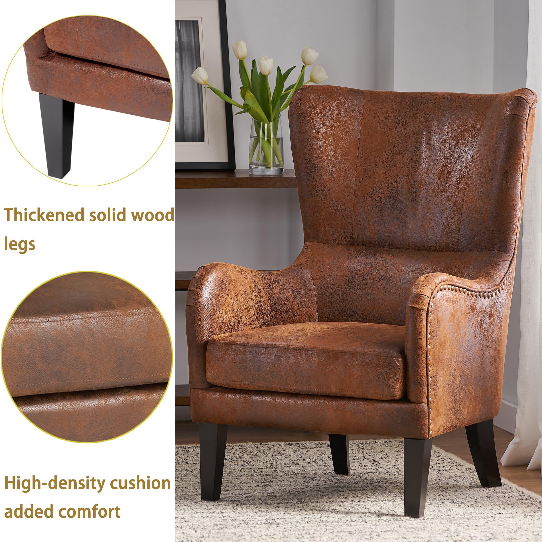 2-Piece Mid-Century Modern Wingback Accent Chair Set