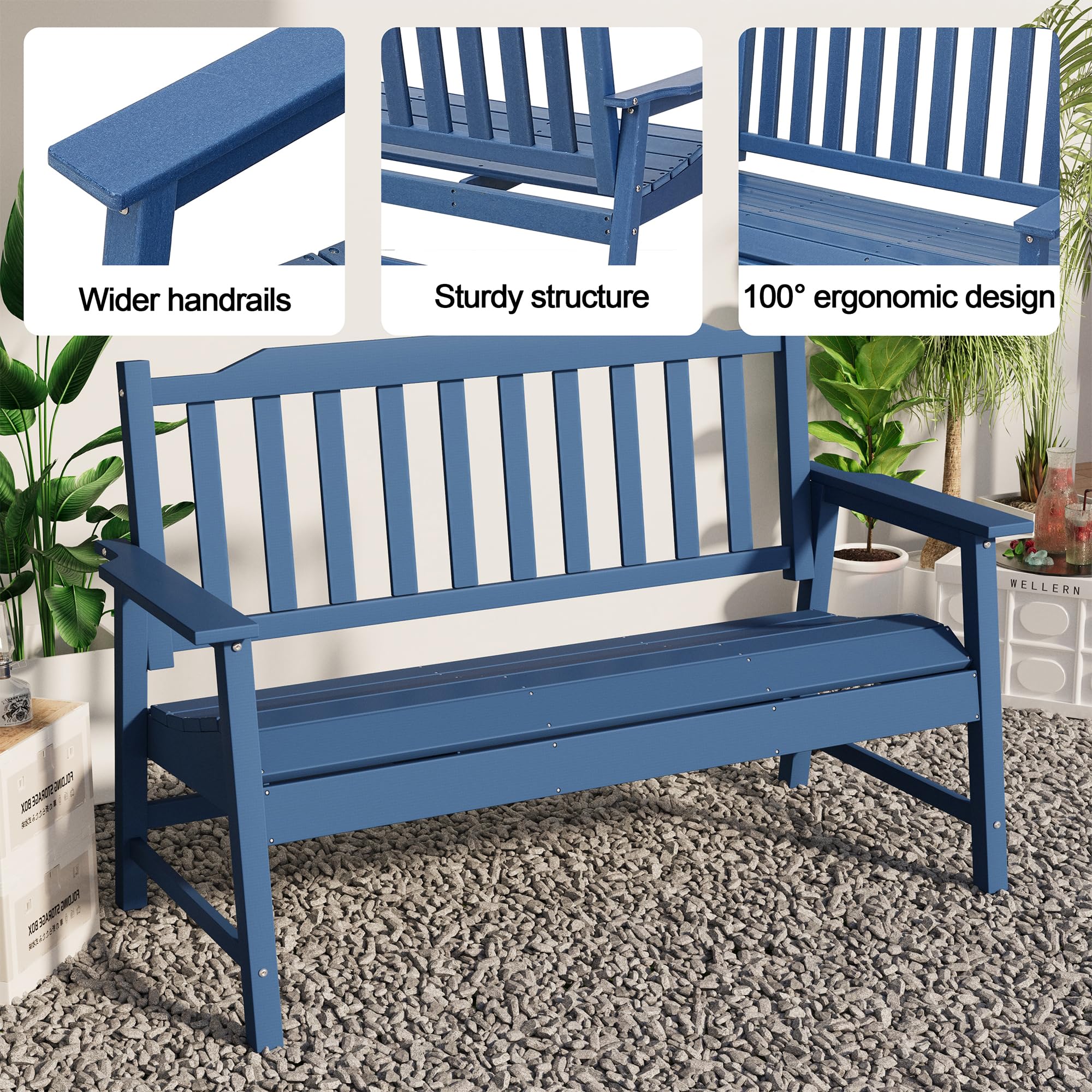 HDPE Outdoor Bench 2-Person All-Weather Patio Garden Seat