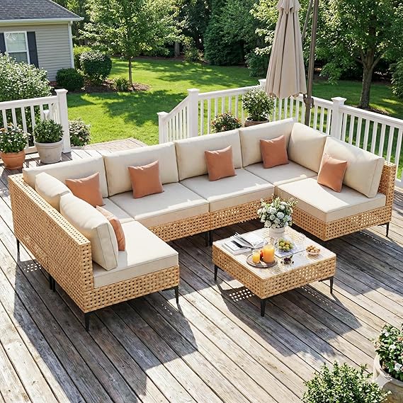 7-Piece Outdoor Sectional Patio Furniture Set with Cushions