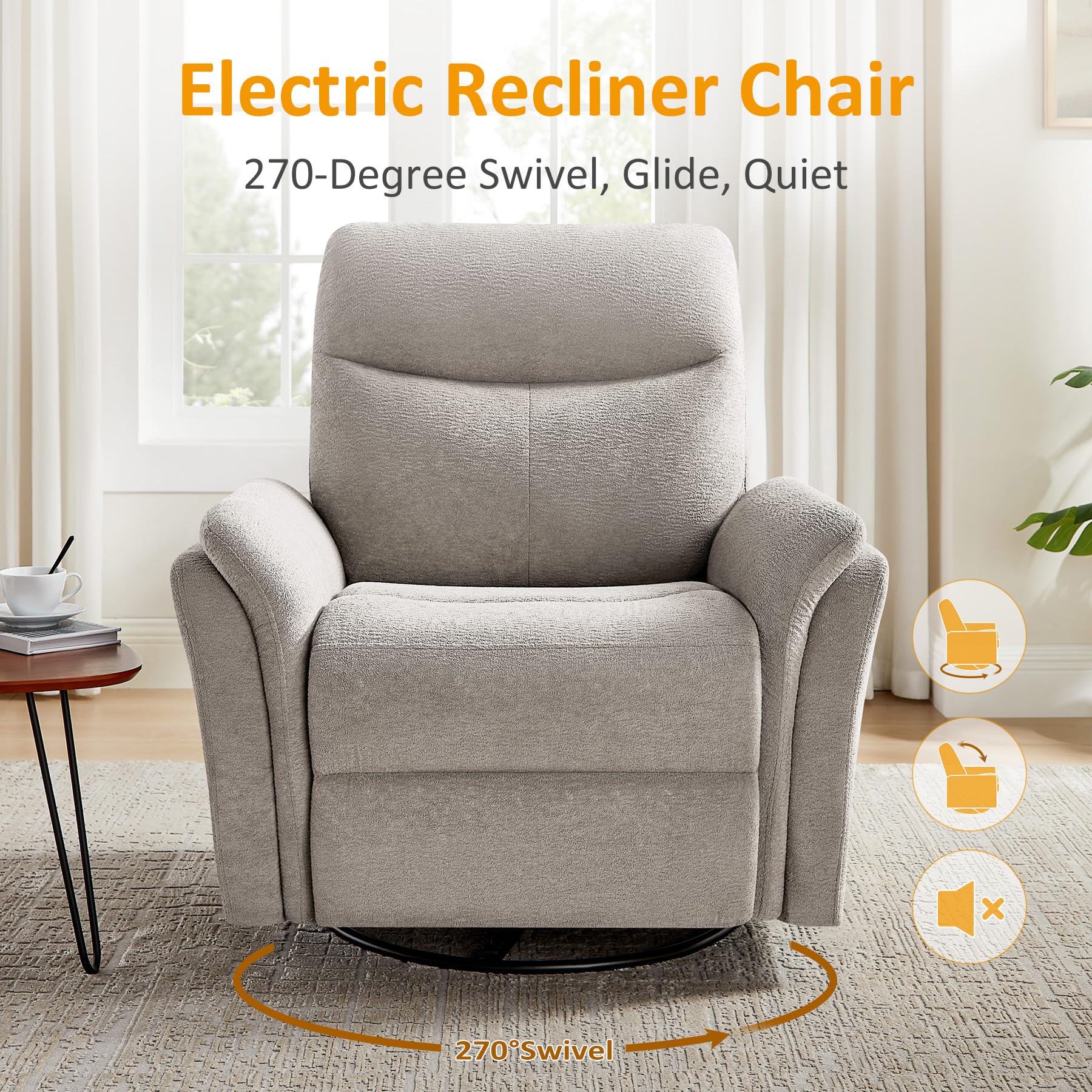 Power Recliner Chair Swivel Glider with USB Charging Ports